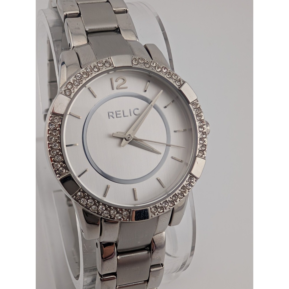 Relic Fossil Watch Women 30mm Case‎ Crystal Bezel 7" Band- New Battery